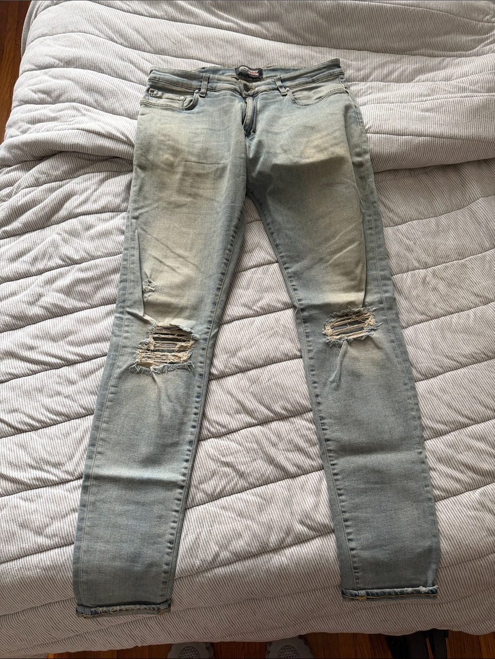 Men's Skinny Light Blue Washed Jeans - Picture 2 of 3